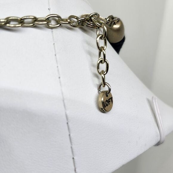 ANN TAYLOR Loft‎ Black Braided Cord Clear Rhinestone Brushed Gold Tone Necklace1 - Picture 4 of 4